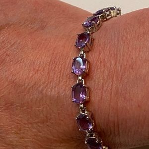 ADI BRACELET AMETHYST PURPLE OVAL STONES STERLING SILVER 925 TENNIS STYLE 7”
